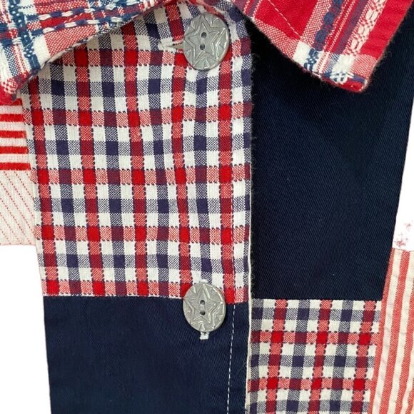 Romans Vintage American Flag Patriotic Quilt Patchwork Shacket Size Large - Picture 3 of 13